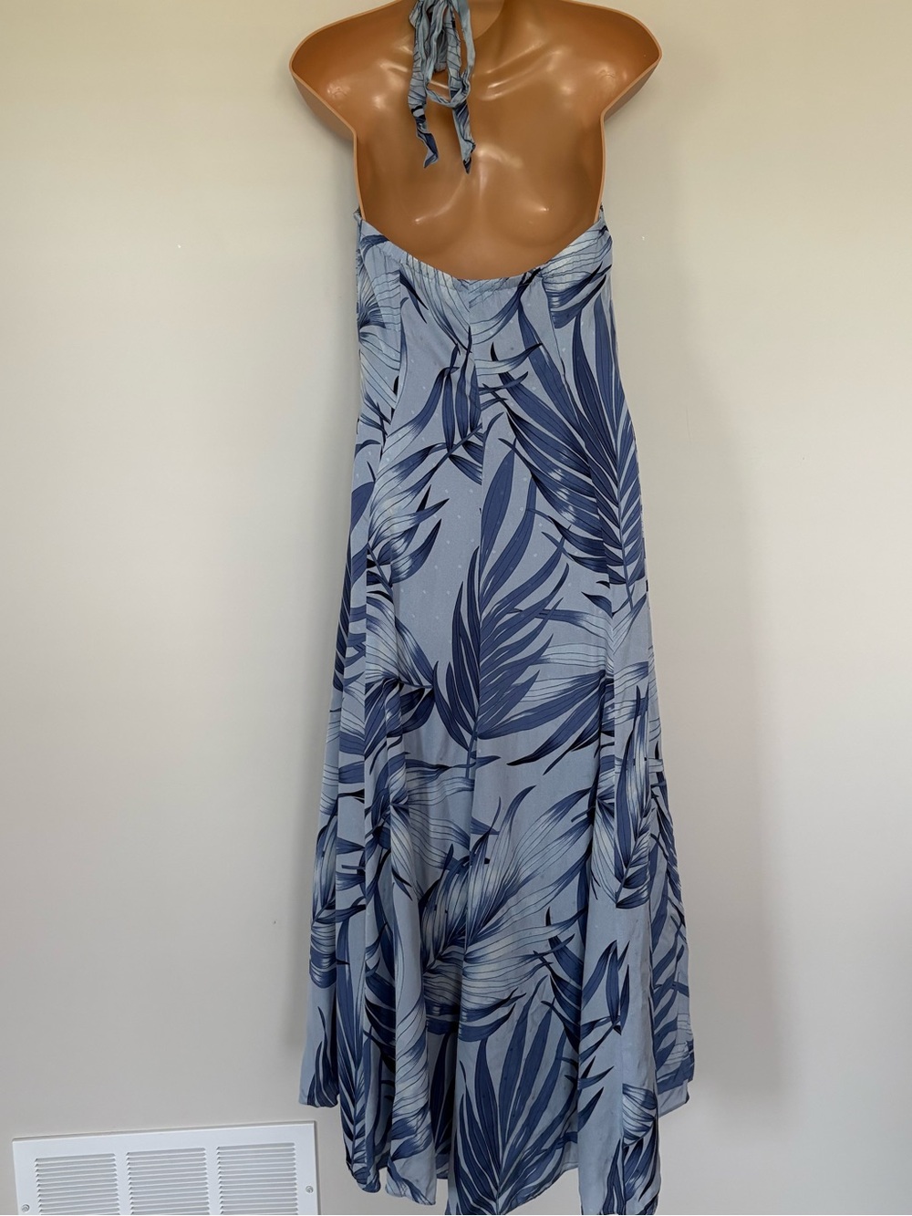 Tommy Bahama 100% Silk Halter Maxi Dress 8 Blue Tropical Palm Leaf Resort Wear - Picture 5 of 13